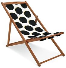 Folding Wooden Garden Deck Chair - Black & White | Outdoor Patio Lounger