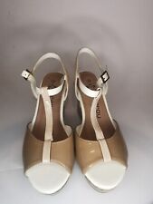 Carrou Sandals Size 6.5 UK Women Slingback Wedges Tan Patent Leather Platform