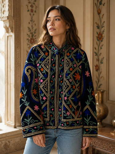 Blue velvet suzani jacket - blue,