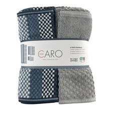 Caro Home Bath Towel Set Gray Blue 2 Bath 2 Hand 2 Wash 100% Cotton Soft 6 Pc.