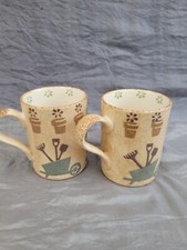 2x 9cm Price & Kensington "In the Garden" Spongeware Hand Painted Mugs