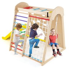 8-in-1 Indoor Jungle Gym Wooden Playground with Net & Ladder-colorful