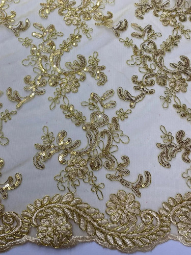 Gold corded floral lace - gold, with