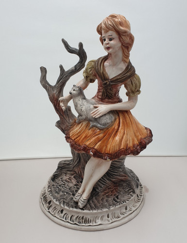 Vintage lady with cat - with, on