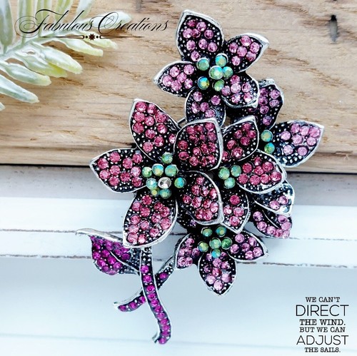 Pink crystal pendant flower - pink,