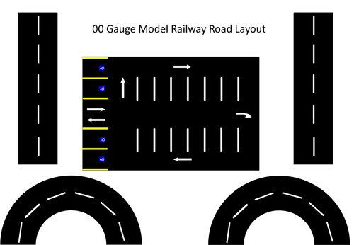 Model railway car park - model, road