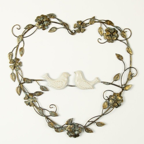 Metal gold heart wreath birds - metal,