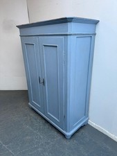 A Quality Victorian Antique/Old Pine Painted Sky Blue 2 Door Child's Wardrobe