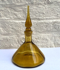 Vintage 1970s Empoli amber art glass flame stopper genie bottle decanter