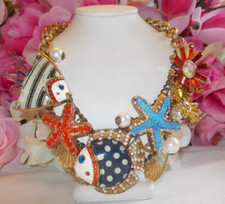 BETSEY JOHNSON'S VINTAGE MERMAID'S TALE CHUNKY MULTLCHARM STATEMENT NECKLACE