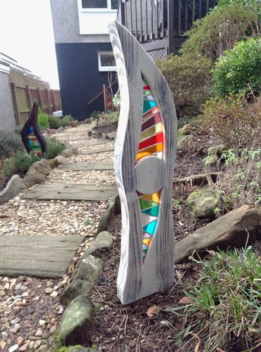 Stained glass garden sculpture - glass,