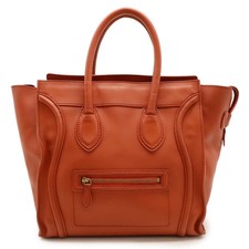 CELINE Luggage Phantom Handbag Tote Bag in Orange Leather with Gold #12600336