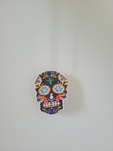 Beaded crochet skull necklace - beaded,