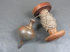 Vintage 12 oz no 6 brass & steel plumb bob with wooden reel