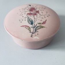 Carlton Ware Trinket Box Ceramic Hand-Painted Lid Pink Glaze Rose Design Vintage