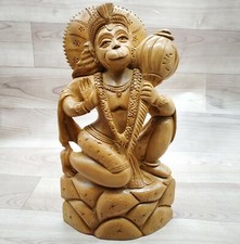 Hanuman Statue 12" Wooden Handmade Hindu God Monkey Lord Idol Lord of Strength