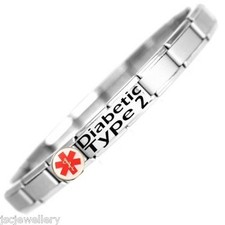 DIABETIC TYPE 2 Medical Alert SOS Stainless Steel Bracelet - One size fits all