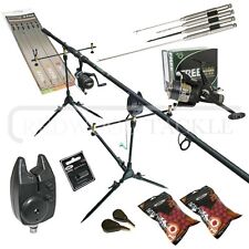 Full Carp fishing Set Up Complete 1 x Rod Reel Alarm Rigs Bait Weights SS Drill 