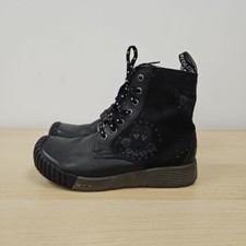 Dr Martens Y2k 12390 Black Leather Fabric Ankle Skull Wedge Chunky Boots Uk 5
