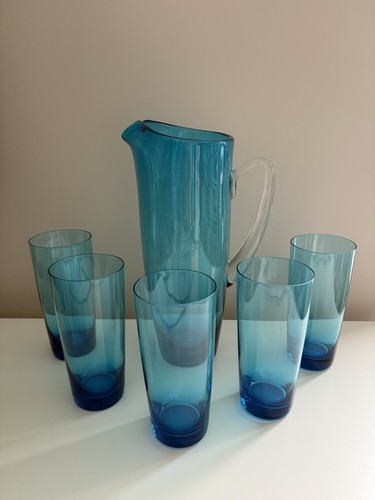 Vintage blue glass pitcher - vintage,