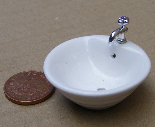 Dolls house round ceramic sink - dolls,