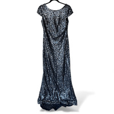 Calvin Klein Navy Blue Sequin Maxi Gown Dress Gala Wedding Guest size 10