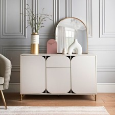 Modern Cream Sideboard Buffet Cabinet – Stylish Storage with Gold Legs & Curved 