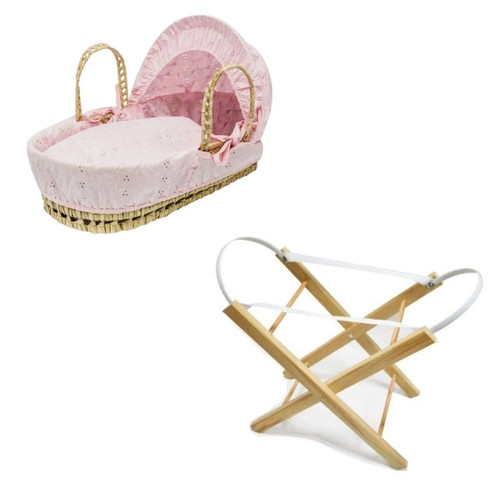 Pink moses basket with - pink,