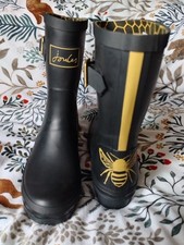 Joules Molly Welly Dark Blue Gold Bee Size 5 Not worn Mid-Height Womens VGC