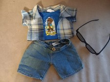 Build A Bear boys Skateboard tee Shirt Check Shirt glasses Bundle
