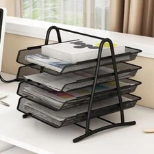 4 Tier Pull-out Office Filing Trays Desk Organiser Shelf Paper A4 Documents Rack