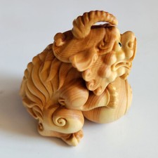 JM048 - 2 " Hand Carved Boxwood Netsuke Figurine Carving - Baby Dragon