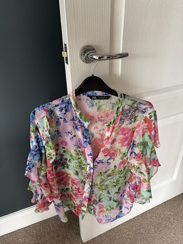 Zara pink floral frill blouse - pink,