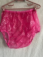 Super Soft Semi Trans Pink Polka Dot Adult Plastic Pants Waist 44”Inches 3XL 