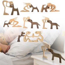 Wooden Statue Sitting Woman and Dog Creative Decor Craft Desktop Figurine Home
