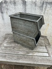 Pair Vintage Galvanised Metal Stacking Storage Bins FIX Equipment Industrial