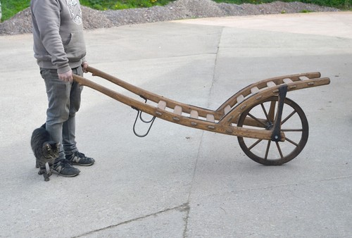 Old wooden barrel trolley - barrel,