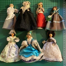 Vintage Wooden Peg Dolls x7 characters Dolls House maid damsel cook widow etc
