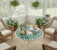 White Marble Coffee Table with Malachite Inlay – Unique Handmade Stone Table Top