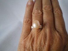 Peach Pearl solitaire ring, 13 x 10 mm, size N/O, 3.2 grams 925 Sterling Silver