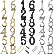 CHROME HOUSE DOOR NUMBERS 75mm Numeral Flat Apartment Metal numeral + 2 screws!
