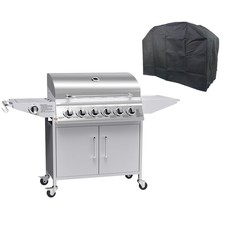 6+1 Burner BBQ Gas Grill Silver Barbecue + Side Burner Outdoor New