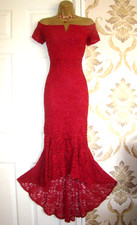 QUIZ Size 12 Lace Sparkly Dipped Hem Evening Cocktail Party Wedding Red Dress .