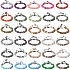 Natural 8mm Stone Beads Charm Braid Adjustable Bracelet Healing Woven Bracelets