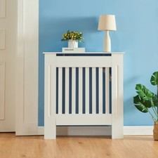 Modern Radiator Cover Traditional Wood Wall Cabinet MDF Slats, White, S M L XL