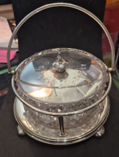 Antique Victorian cut glass butter dish silver plate cradle Cooper Brothers 1127