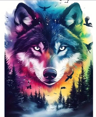 Colourful wolf fantasy - wolf,