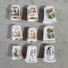 Bone China Thimbles: 9x Christmas Themed (inc 1980s: 4x Caverswall, 1 Spode)