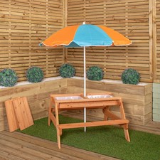 Kids Wooden Picnic & Activity Table with Removable Plastic Trays & Parasol