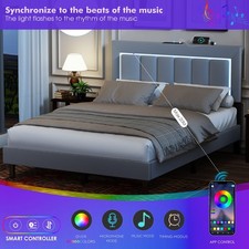 3ft/4ft6/5ft Bed Frame Upholstered Platform with LED Light /Charging Socket Xlmt